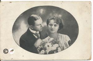 Romantic Couple with Bouquet of Flowers Real Photograph Postcard