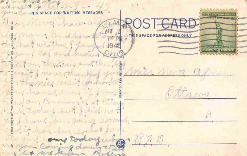 Tuberculosis TB Hospital Lima Ohio 1942 postcard