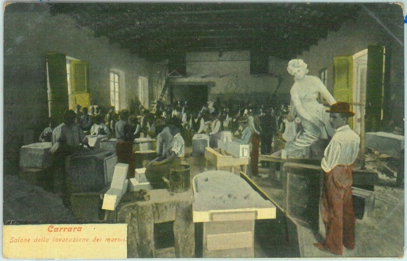 85863 - vintage postcard - carrara mass quarry - marble processing salon-