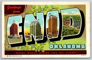 Enid Oklahoma~Flowers & Letter Views~Vintage Large Letter Linen Postcard