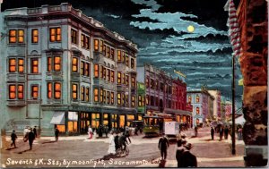 Postcard Seventh and K Streets by Moonlight in Sacramento, California