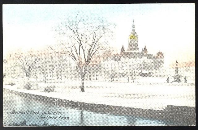 Hartford CT Bushnell Park in Winter Vintage S H Havens Postcard Tinted