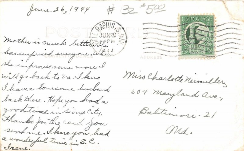 F83/ Dell Rapids South Dakota Postcard RPPC 1944 Big Sioux River Dells