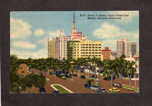 FL Biscayne Boulevard Terrace Hotel Palm Trees Miami Florida Linen Postcard