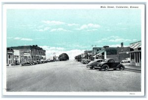 c1930 Main Street Road Buildings Classic Cars Coldwater Kansas Unposted Postcard