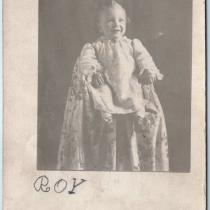 c1910s Little Boy Smiling RPPC Cute Portrait Happy Small Legs Real Photo PC A254