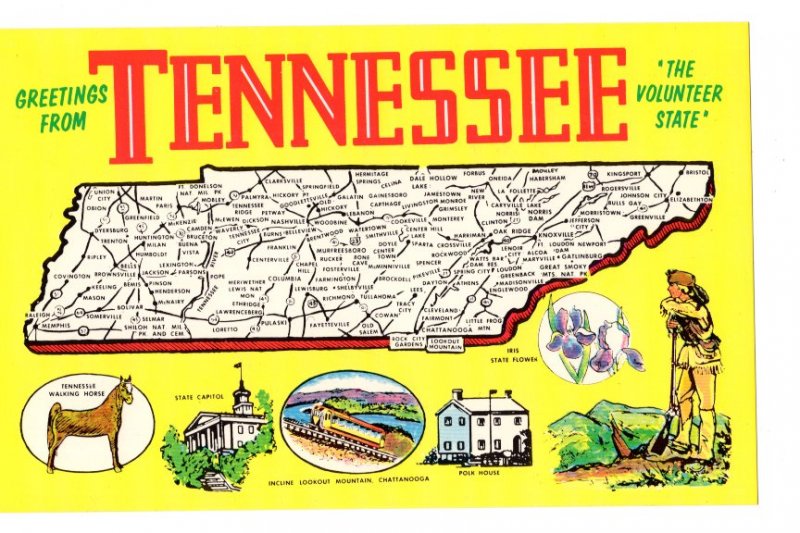 OVERSIZE 9 X 5.5 inch, Map of Tennessee, Vintage