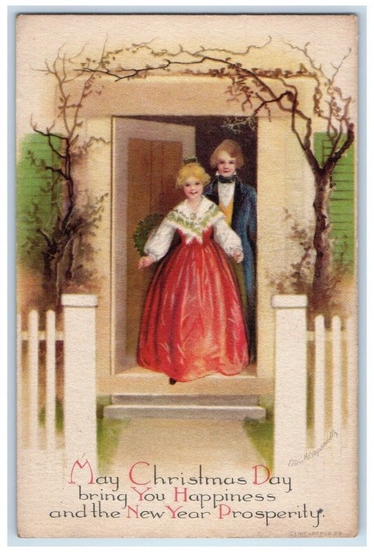 Christmas New Year Couple Ellen Clapsaddle Artist Signed Hartford CT Postcard 