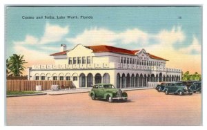 LAKE WORTH, FL ~ Roadside CASINO & BATHS c1930s Cars Palm Beach County Postcard