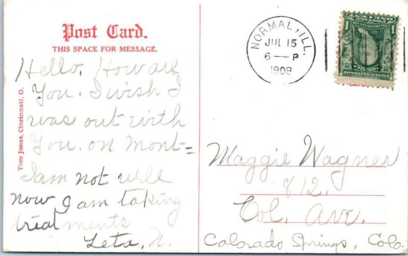 BLOOMINGTON, Illinois  IL   WITHERS PUBLIC LIBRARY  1908  Postcard