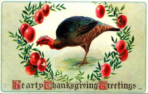 Thanksgiving Greetings With Turkey and Fruit
