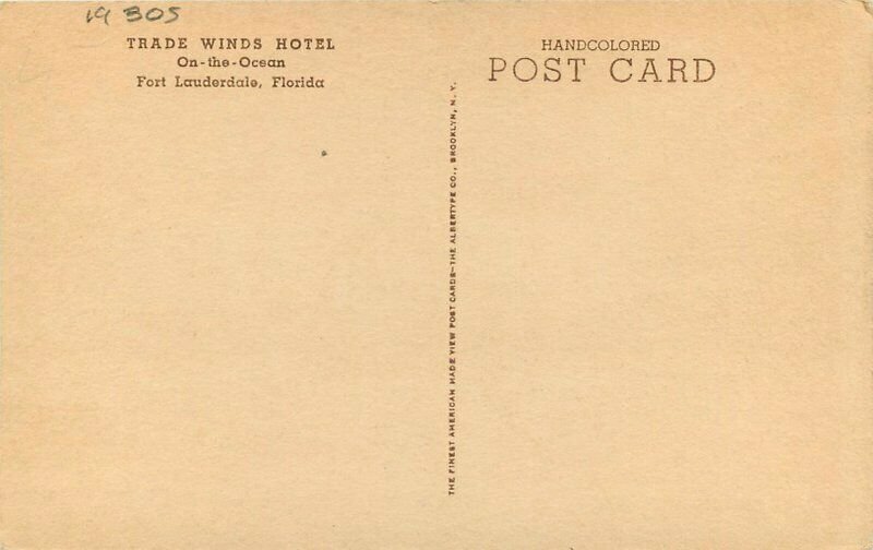 Fort Lauderdale Florida Trade Winds Hotel Albertype roadside Postcard 21-8621