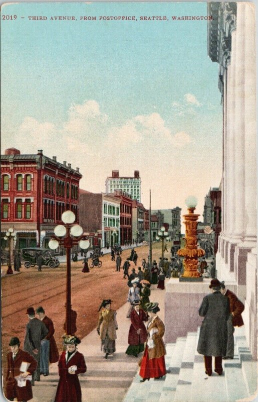 Seattle WA Third Avenue from Post Office from 'E.C. Carson' Postcard F57