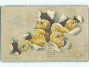 Pre-Linen easter LOTS OF CHICKS POKING THROUGH THE PAPER k2703