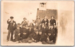 Group Of People Snowballs Photograph Family Winter Season RPPC Postcard