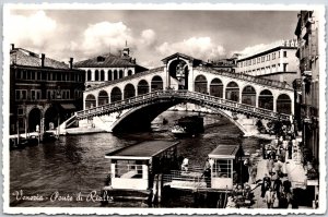 Venezia Ponte Di Rialto Venice Italy Canal Bridge Real Photo RPPC Postcard