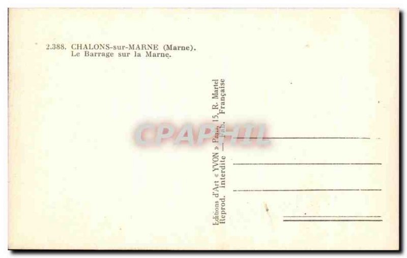 Old Postcard Chalons sur Marne The dam on the Marne