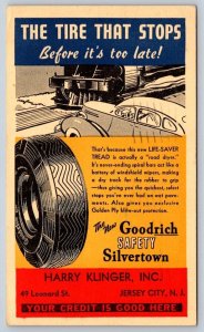 Goodrich Safety Silvertown, Harry Klinger Inc., Jersey City NJ, 1938 Postcard