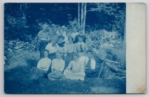 Cyanotype Uxbridge MA Edwardians In Forest to Sylvia Seagrave Postcard H26