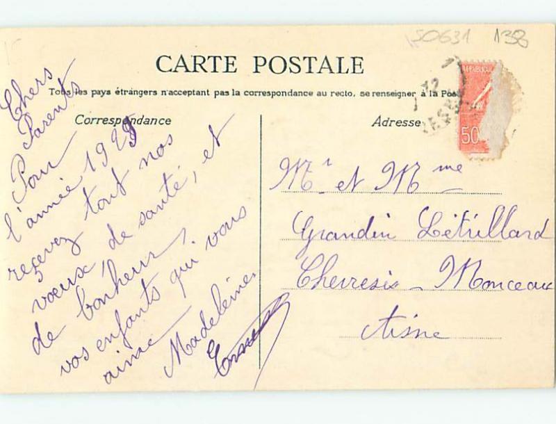 1928 rare hand drawn one-of-a-kind postcard VIOLET FLOWER & FRENCH MESSAGE J5616