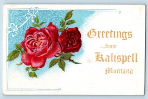Kalispell Montana MT Postcard Greetings Roses Flowers Scene 1909 Antique