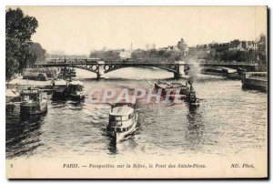 Old Postcard Perspective Paris on the Seine the Saints Peres Bridge Boat