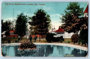 London Ontario Canada Postcard The Pond Queen's Park 1914 Posted Antique