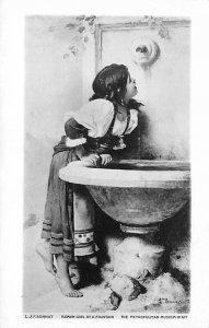 Roman Girl at a Fountain L.J.F. Bonnat Artist Unused 