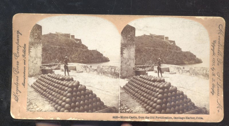 REAL PHOTO HAVANA CUBA MORRO CASTLE FORT CANNONBALLS STEREOVIEW CARD