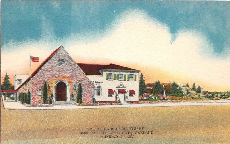 G48/ Oakland California Postcard? C.P. Bannon Mortuary Funeral Home c30s