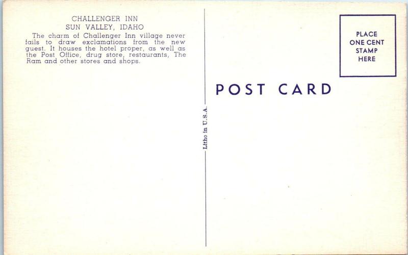 SUN VALLEY, ID Idaho    CHALLENGER  INN    c1950s   Linen   Roadside  Postcard