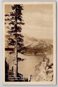 RPPC Wizard Island and Llao Rock Crater Lake Oregon Postcard Q23