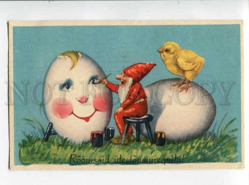 3023917 GNOME as Artist Huge Egg Vintage EASTER postcard