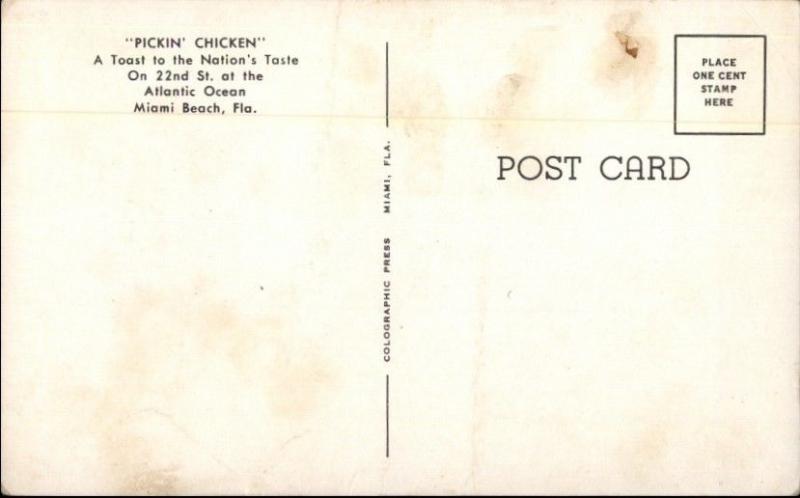 Miami Beach FL Pickin Chicken Neon Signs Restaurant Postcard