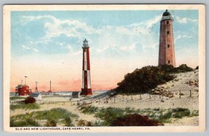 1920's OLD and NEW LIGHTHOUSE CAPE HENRY VIRGINIA VA L. KAUFMANN POSTCARD