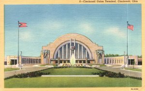 Vintage Postcard 1950's Cincinnati Union Terminal Fountains Cincinnati Ohio OH