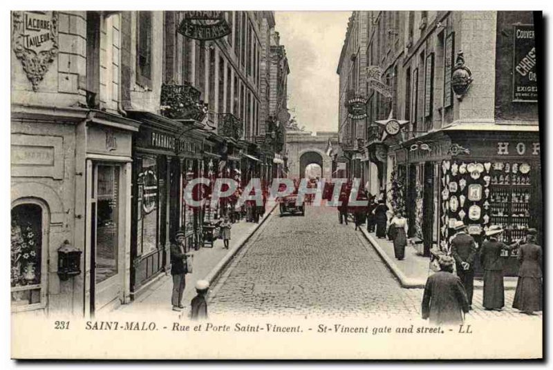 Old Postcard Saint Malo Street and Porte Saint Vincent Lacorre Tailor Pharmacy