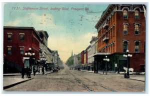 1912 Stephenson Street Looking West Shops Freeport Illinois IL Posted Postcard