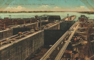 Panama View of Gatun Locks Looking into Lake Panama Canal Vintage Postcard 03.75