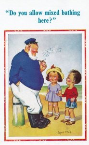 Jolly Roger Sailor Allowing Mixed Swimming Bathing Comic Humour Postcard