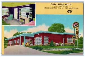 c1950's Casa Bella Motel Room View Des Moines Iowa IA Unposted Vintage Postcard