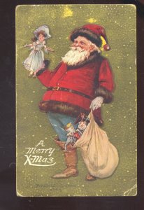 LARGE SANTA CLAUS BLUE PANTS TOYS DOLL VINTAGE CHRISTMAS POSTCARD SLATER MO