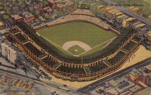 J74/ Baseball Stadium Sports Postcard Linen Chicago Wrigley Field 310