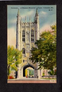 MO University of Missouri Memorial Tower Columbia Postcard