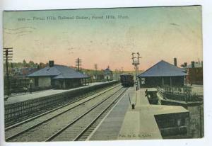 Forest Hills MA Depot Train Railroad Station Postcard