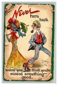 Vintage 1911 Tuck's Comic Postcard - Goofy Man Turns to Stare Beautiful Woman