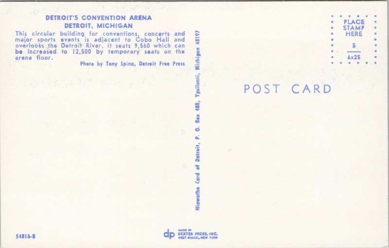 Detroit Convention Arena MI Michigan Stadium Unused Vintage Postcard G2
