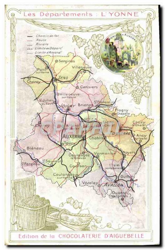 Old Postcard geographical maps of Chocolaterie & # 39Aiguebelle Yonne Clock d...