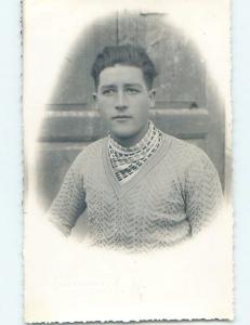 old rppc HANDSOME YOUNG MAN IN SWEATER - GAY INTEREST HM1247