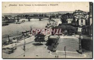 Postcard Old Dresden Bruhl Terrace Kunstakademie m u Elbansicht